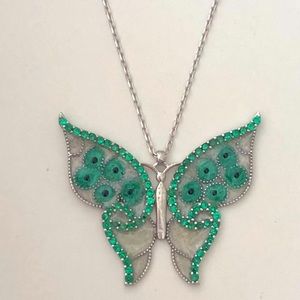 🦋Green butterfly cz 925 silver necklace